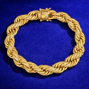 Bracelet à maillons en argent sterling plaqué or 14 carats avec moissanite taille brillant, style hip-hop de luxe, unisexe, pour usage quotidien, cadeau - Product Image 5