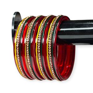 Trendy Fashion Red Base Acrylic Bangle Set <b>Pearl</b> Border <b>Gold</b> Plated Trendy Wedding Women's Festive Wear Wholesale Price - Product Image 2