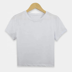 T-shirt court à col rond noir uni pour femme, manches courtes, tricoté, décontracté, coupe classique, toutes saisons, idéal pour la gym - Product Image 2