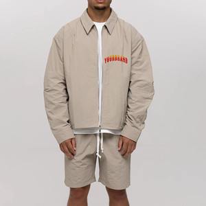 Veste courte coupe-vent légère à deux pièces avec impression de logo personnalisé, effet délavé, patchwork, fermeture éclair, nylon, polyester, streetwear, tracksuit - Product Image 1