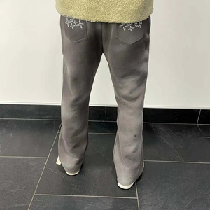 Pantalones de hombre de algodón ligero lavado, estilo acampanado, joggers deportivos holgados de moda, estilo hip hop, de tiro medio-alto y efecto apilado - Product Image 3