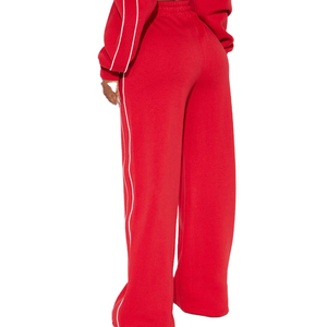 ชุดลำลองแบบ unisex ลายทางด้านข้างขายาว ผ้าฝ้ายฟลีซหนานุ่ม กางเกงจ็อกเกอร์ ชุดกีฬา 2 ชิ้น ชุดลำลอง OEM - Product Image 3