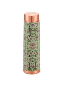 Handcrafted 100% Pure Copper Copper Water Bottle <b>Floral</b> Design Portable Travel Drinkware With Lid - Product Image 1