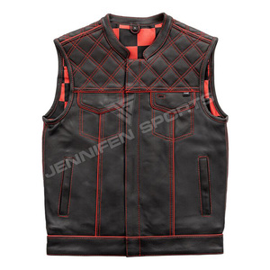 Mens Genuine Leather Motorcycle <b>Vest</b> For Men Black Diamond Stitched Concealed Carry Biker <b>Vest</b> Customized Leather Jackets - Product Image 4
