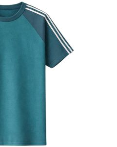 Camiseta de Manga Raglán Blanca y Verde Azulado para Hombre, Informal, de Verano, Cuello Redondo, Hombros a Rayas, Transpirable, Mezcla de Algodón, Suave y Cómoda - Product Image 4