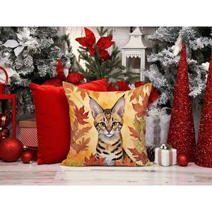 Savannah <b>Cat</b> in Fall Leaves Decorative Pillow 14Hx14W Machine Washable for Indoor & Outdoor Use for <b>Couch</b> Bed or Patio - Product Image 6