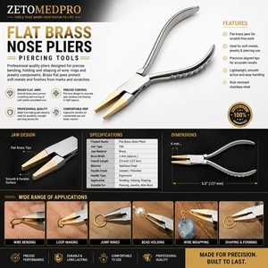 Flat Brass Nose Pliers <b>Piercing</b> Tools Non Marring Jewelry Making Tool ZetomedPro - Product Image 3