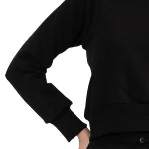 <b>Women's</b> <b>Black</b> Crew Neck Long Sleeve Cropped <b>Sweatshirt</b> Fitted Casual Top with Elastic Waist Detail Minimalist Everyday Activew - Product Image 2