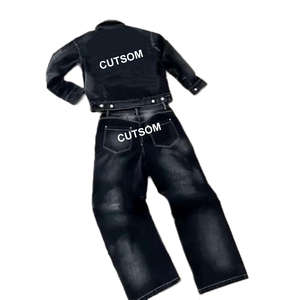 Ensemble deux pièces pour homme, veste en jean délavé à l'acide 100% coton de haute qualité et pantalon évasé, costumes hip-hop pour homme - Product Image 2