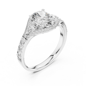Anillo de compromiso nupcial de plata de 0.32 CT con diseño de tallo dividido, halo ovalado y de pera, y diamantes pavé, elegante banda de boda - Product Image 3