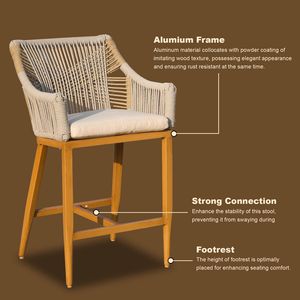 Moderno piano esterno altezza sgabelli da Bar Set 2 schienale quadrato per schienale a braccio cuscino stile Boho per giardino piscina Patio cucina - Product Image 2