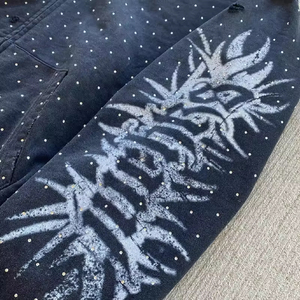 Nouvel Arrivage – Sweat à Capuche Zippé Intégral Homme, 100% Coton Délavé à l'Acide, Qualité Supérieure, Personnalisé, avec Strass, Style Streetwear Oversize - Product Image 5