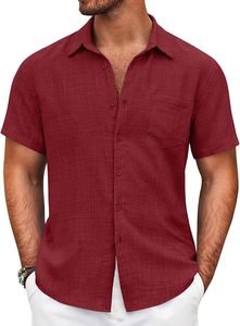 Camisa de Lino de Verano para Hombre con Logotipo Personalizado, Manga Corta, Cuello con Solapa, Lisa y Estampada, Estilo Hawaiano a Rayas, con Botones Ocultos, para la Playa - Product Image 2