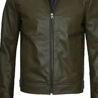 Veste en cuir véritable pour homme, sur mesure, couleur vert olive foncé, col chemise, OEM, fermeture éclair, col rabattable, style décontracté.