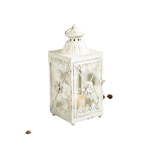 Vintage Style White Metal Candle <b>Lantern</b> Hanging Farmhouse Decorative <b>Hurricane</b> Pillar Candle Holder With Glass For Weddings - Product Image 6