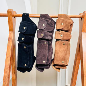 New Custom Vintage Daily Style Suede Leather <b>Waist</b> Utility Belt Bag with 6 Pockets Unisex Minimalist Bum Bag Cheap Price - Product Image 4
