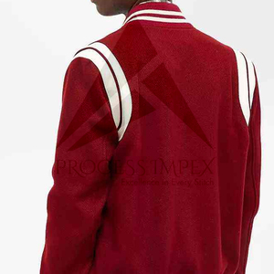 Veste universitaire rouge pour homme, décontractée, couleur unie, col rabattu, polyester et coton, coupe classique, pour l'automne, fermeture à boutons - Product Image 3
