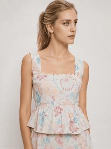 Blusa Peplum de Algodón Floral para Mujer, Ecológica, de Primera Calidad, Ligera, Transpirable, Corte A, Ajustada, para Fiestas - Product Image 5