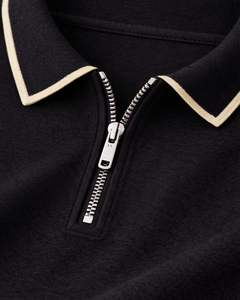 Polo à col zippé noir personnalisé pour homme, manches courtes, col contrastant, vêtements de golf décontractés, mélange de coton, fabricant sur mesure - Product Image 6