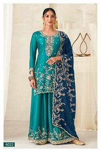 Traje Salwar Plazzo de Seda Fendy Premium para Mujer con Bordado Intenso y Trabajo Jarkan, Vestido Tradicional Elegante con Complementos - Product Image 2