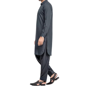 2026 New Arrival Sleek Deep Blue Traditional <b>Mens</b> Shalwar Kameez With Modern Collar And Long Sleeves Versatile Desi Outfit - Product Image 5