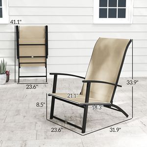 2 sedie pieghevoli da patio con braccioli alti per pranzi all'aperto, campeggio ed eventi - Beige - Product Image 3