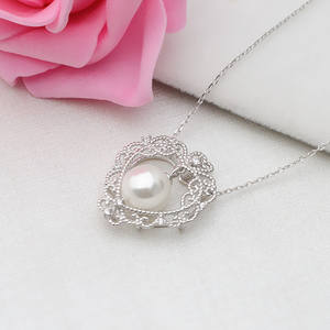 Collar con Colgante de Encaje de Corazón de Durazno de Plata S925 para Mujer, Cadena con Soporte Vacío para Perla de 8-9 mm, Accesorio de Moda DIY, Colgantes y Dijes 339 - Product Image 2