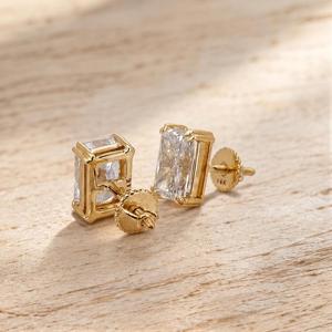 Boucles d'oreilles clous en or massif 10K 14K 18K avec diamant radiant de laboratoire, couleur DEF, clarté VVS, serti à griffes, design solitaire précieux - Product Image 3