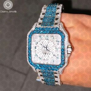 Charm_Jewells Montre carrée de luxe en acier inoxydable, cristal bleu, diamant incrusté, quartz analogique, mode féminine, 38 mm - Product Image 1