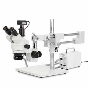 Microscopio Trinocular Estéreo con Brazo Articulado, Ampliación de 3.5X-180X, con Cámara USB 3.0 de 18MP - Product Image 1