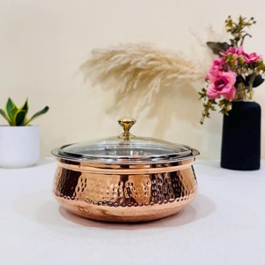Excellent Workmanship Hammered Copper Soup Pot with Glass Lid Heat Resistant for Gas and Induction Cooker - Product Image 1