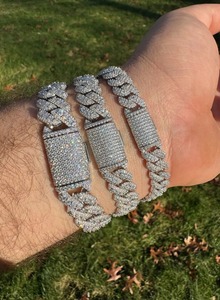 Bracelets chaîne à maillons en argent sterling 925 plaqué or blanc, unisexe, de luxe, style hip-hop, avec moissanite VVS glacée de 10 mm, 12 mm, 14 mm - Product Image 4