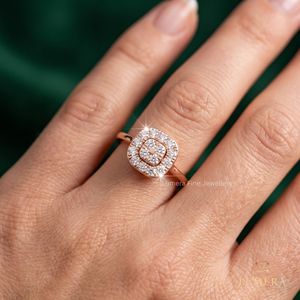 Anillo de Eternidad con Halo Floral en Oro Rosa, Diamante Cultivado en Laboratorio, Corte Brillante Redondo, Joyería Fina para Propuesta de Matrimonio, para Damas - Product Image 1