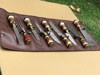 Ensemble de couteaux de cuisine pour usage professionnel-Bord aiguisé-Ensemble de 9 pièces-Fait à la main-Sac en cuir-Acier Damas