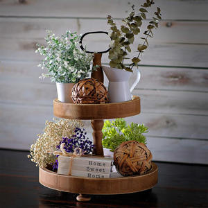 Support à gâteau moderne en bois fait à la main à 2 niveaux plateau de service à cupcakes rond en bois naturel pour fête de mariage à la ferme vente en gros - Product Image 6