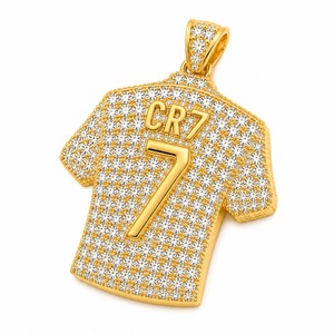 Custom Football Player Number 7 Pendant 18K Yellow Gold Lab Grown Diamond Jersey Necklace Wholesale - Product Image 2
