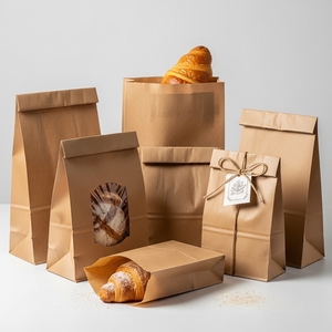 ถุงกระดาษสีน้ำตาลสำหรับอาหาร ป้องกันคราบไขมัน รีไซเคิลได้ สำหรับเบเกอรี่ ขนมปัง อาหารแบบนำกลับบ้าน บรรจุภัณฑ์ของขวัญ ย่อยสลายได้ ตกแต่งได้ - Product Image 5