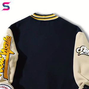 Trendy Streetwear Black & White Contrast With Letter Embroidery & Patch Snap Closure Multiple Pockets College Baseball <b>Jackets</b> - Product Image 2