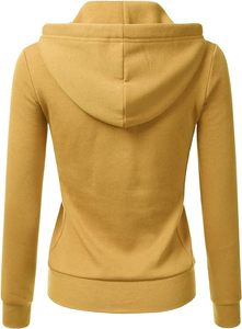 Sweat-shirt unisexe à capuche zippé en coton French Terry couleur moutarde unie, coupe droite, avec poches, idéal pour l'automne - Product Image 3