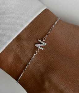 Diamond Custom Initial Letter Pendant Cable Chain <b>Bracelets</b> Dainty Small Minimalist Everyday 925 Sterling Silver Manufacturer - Product Image 3