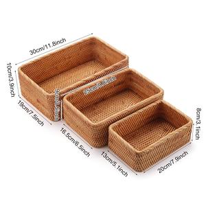 Set Rattan <b>Rectangular</b> Storage <b>Basket</b> Wicker Organizer <b>Baskets</b> for Kitchen Bathroom & Home Rattan Fruit and Vegetable <b>Basket</b> - Product Image 3