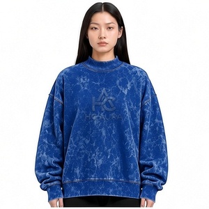 Sudadera Oversize de Felpa/Algodón con Lavado Ácido, Cuello Alto Simulado, Hombros Caídos, Color Negro, Premium, Estilo Urbano de Invierno, Más Vendida - Product Image 2