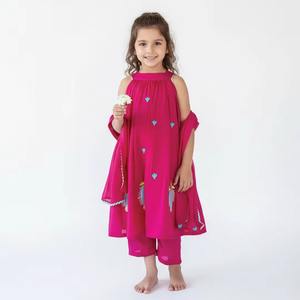 ชุดทูนิคผ้าคอตตอนมัลมัลมัลมัลมัลมัลมัลมัลลูกแพร์ปักลายสำหรับเด็กสีชมพูอมม่วงแดง - Product Image 1