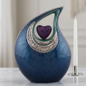 Engraved Tear Drop Cremation Urn Metal <b>Ashes</b> Memorial Vessel Purple Heart Decorative Adult <b>Keepsake</b> - Product Image 2