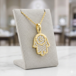 จี้รูปมือฮัมซาขนาดเล็กประดับเพชรทองคำ 14K แบบสั่งทำพิเศษ พร้อมหินธรรมชาติ สไตล์ฮิปฮอป เครื่องรางป้องกันภัย เครื่องประดับชั้นดีสำหรับผู้หญิง - Product Image 6
