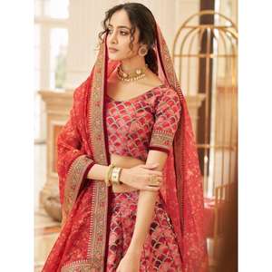 Increíble rojo bordado arte seda desgaste tradicional Lehenga Choli - Product Image 5