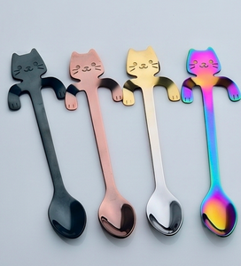 Cuillères Hugging Kitty en acier inoxydable, design mignon, compatibles lave-vaisselle, ensemble de couverts en métal pour café, thé et fêtes - Product Image 1