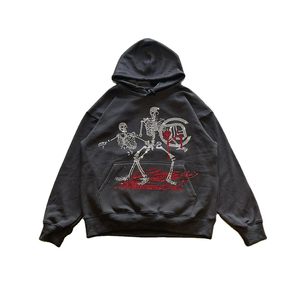 Sudadera con capucha extragrande de algodón 100% pesado con lavado ácido, diseño de esqueleto con pedrería, corte holgado, 450 g/m², para hombre, estilo urbano - Product Image 1