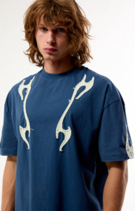 Blue Regular Fit T-Shirt with White Short Sleeve <b>Turtleneck</b> Front Logo Casual Jersey Cotton Breathable Hip Hop Street Style - Product Image 5