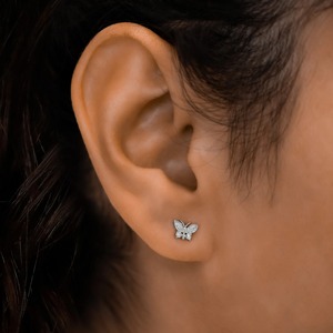 18k Gold Diamond Butterfly <b>Stud</b> <b>Earring</b> Dainty Natural Diamond Insect Design Individual <b>Earring</b> Minimalist Fine Jewelry EarStack - Product Image 3